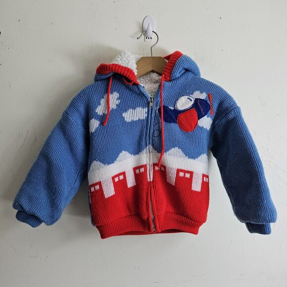 Vintage A Tiny Tots Original Baby Kintted Sky Airplane Sherpa Jacket Size 4T - Picture 8 of 9